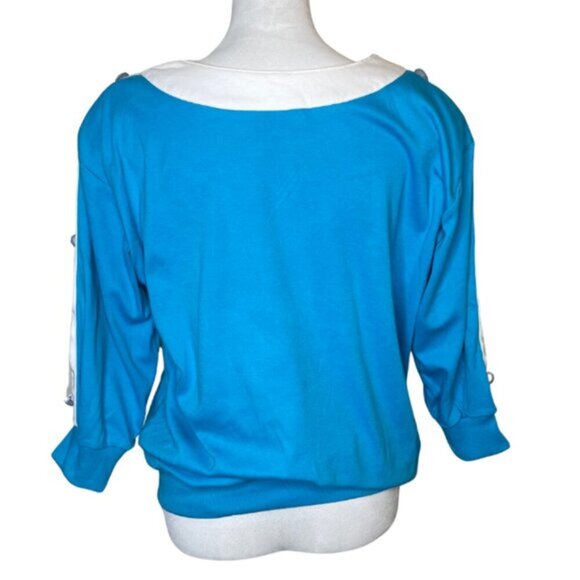 Adolfo Sport Women's Vintage Pullover Button Blouse Size Small Blue White Mature - Picture 2 of 5